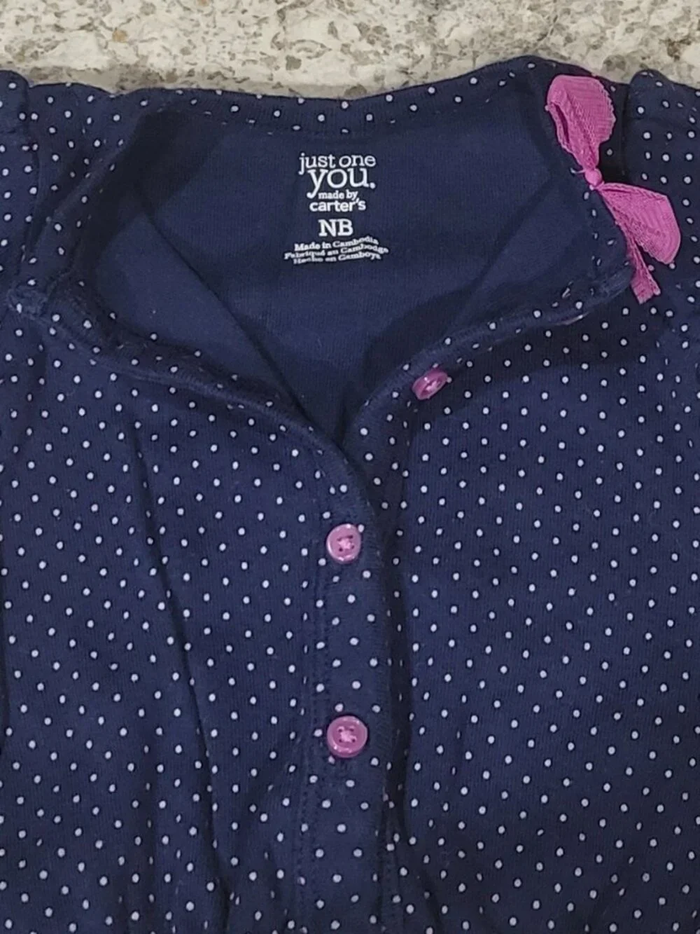 Carter's Just One You NB Navy Pink Polka Dot Cardigan Sweater Baby Girl Bow